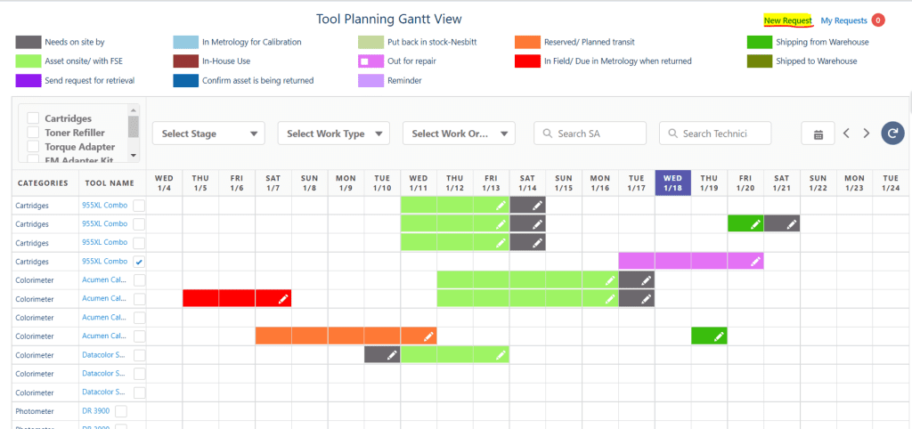 Technician’s view for booking tools